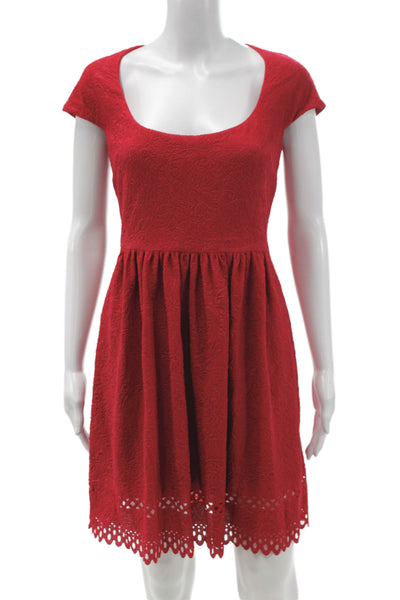 Belle Badgley Mischka Women Fit & Flare Dress Red Short Sleeve Size 4