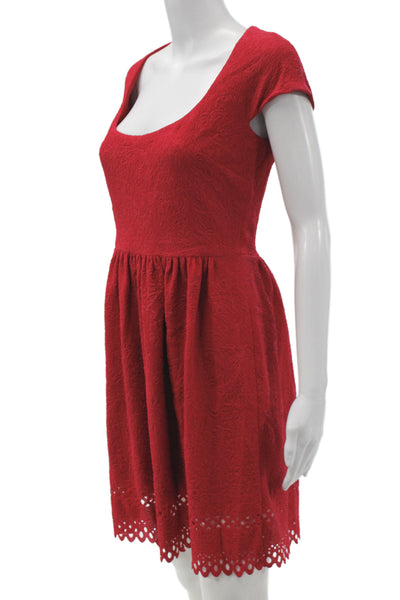 Belle Badgley Mischka Women Fit & Flare Dress Red Short Sleeve Size 4