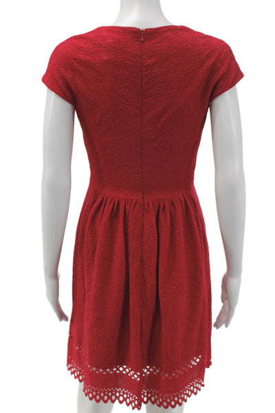 Belle Badgley Mischka Women Fit & Flare Dress Red Short Sleeve Size 4