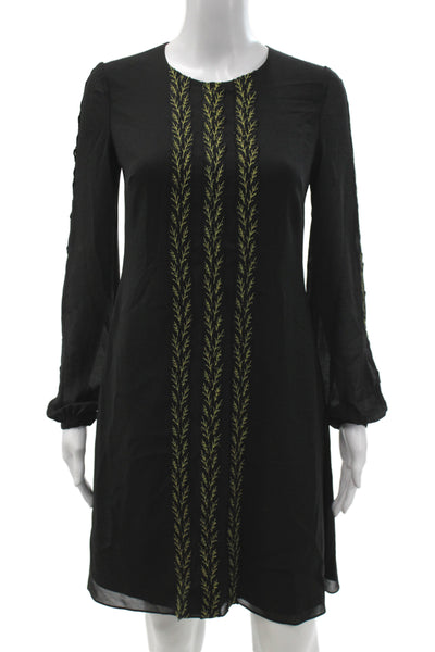 Badgley Mischka Women Shift Dress Black Long Sleeve Round Neck Size 4