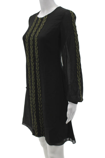 Badgley Mischka Women Shift Dress Black Long Sleeve Round Neck Size 4