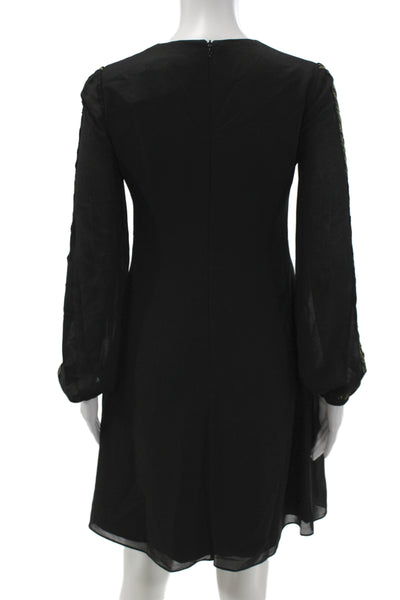 Badgley Mischka Women Shift Dress Black Long Sleeve Round Neck Size 4