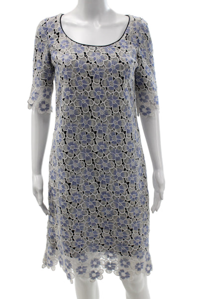 Belle Badgley Mischka Womens Shift Midi Dress Blue Scoop Neck Size 4