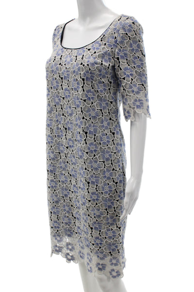 Belle Badgley Mischka Womens Shift Midi Dress Blue Scoop Neck Size 4