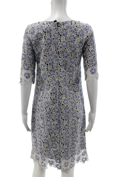 Belle Badgley Mischka Womens Shift Midi Dress Blue Scoop Neck Size 4
