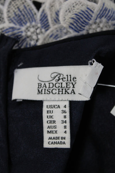 Belle Badgley Mischka Womens Shift Midi Dress Blue Scoop Neck Size 4