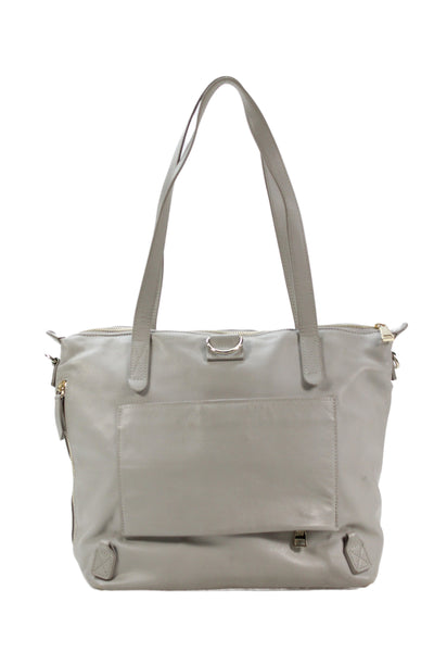 Mina Baie Womens Leather Multi-Pocket Zip Up Tote Bag Gray