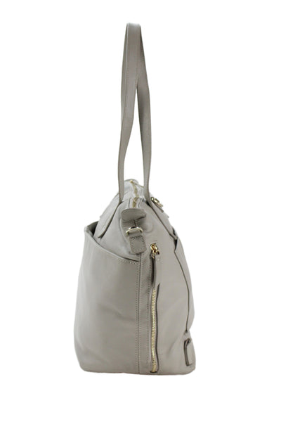 Mina Baie Womens Leather Multi-Pocket Zip Up Tote Bag Gray