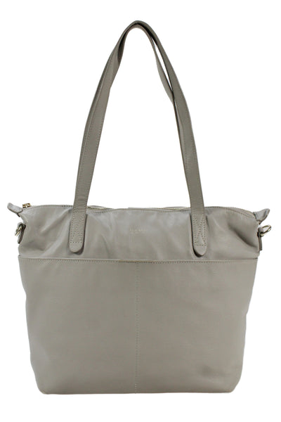 Mina Baie Womens Leather Multi-Pocket Zip Up Tote Bag Gray