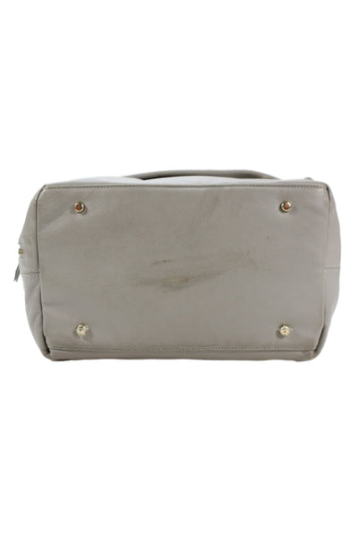 Mina Baie Womens Leather Multi-Pocket Zip Up Tote Bag Gray