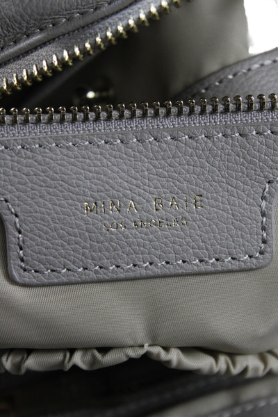 Mina Baie Womens Leather Multi-Pocket Zip Up Tote Bag Gray