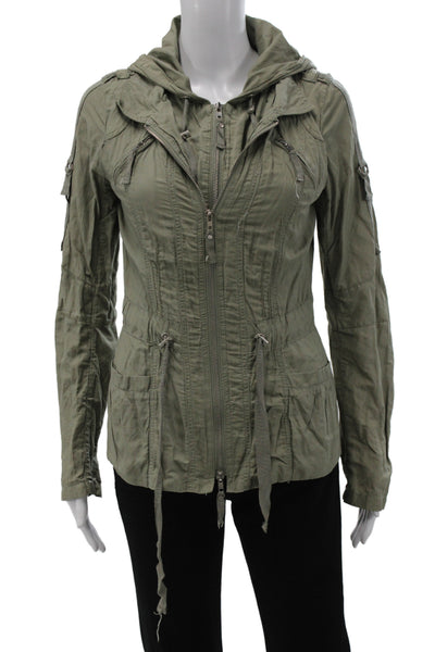 Mono Reno Women Military Jacket Green Zip Long Sleeve Solid 52% Cotton Size S