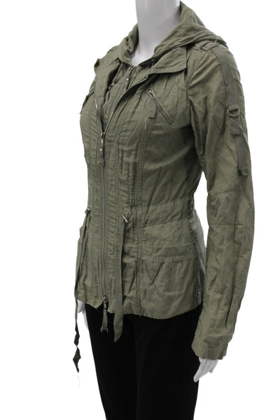 Mono Reno Women Military Jacket Green Zip Long Sleeve Solid 52% Cotton Size S