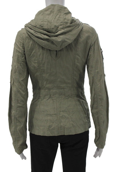 Mono Reno Women Military Jacket Green Zip Long Sleeve Solid 52% Cotton Size S