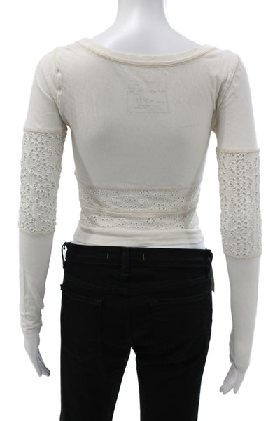 We The Free Womens Boho Cropped Scoop Neck Long Sleeve T-Shirt Ivory Size XS