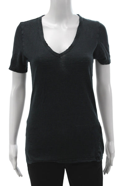 Isabel Marant Etoile Women Black Linen V Neck Short Sleeve T-Shirt Size XS