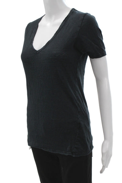 Isabel Marant Etoile Women Black Linen V Neck Short Sleeve T-Shirt Size XS
