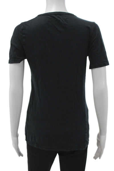 Isabel Marant Etoile Women Black Linen V Neck Short Sleeve T-Shirt Size XS