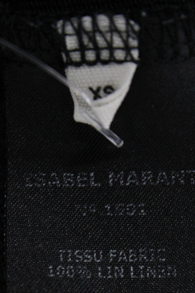 Isabel Marant Etoile Women Black Linen V Neck Short Sleeve T-Shirt Size XS