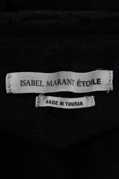 Isabel Marant Etoile Women Black Linen V Neck Short Sleeve T-Shirt Size XS