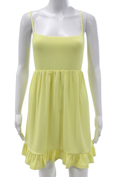 Lovers + Friends Women Mini Yellow Dress Square Neck Tie Sleeveless Size XL