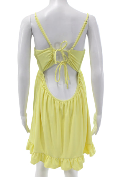 Lovers + Friends Women Mini Yellow Dress Square Neck Tie Sleeveless Size XL