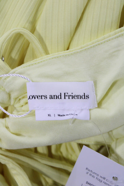 Lovers + Friends Women Mini Yellow Dress Square Neck Tie Sleeveless Size XL