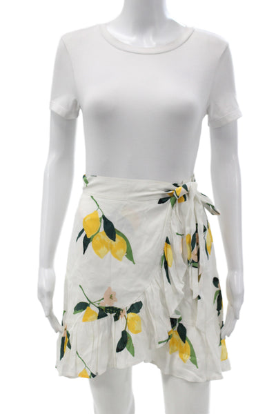 Rails Women Mini Skirt White Rayon Floral Lemon Tie Waist Short Size XS