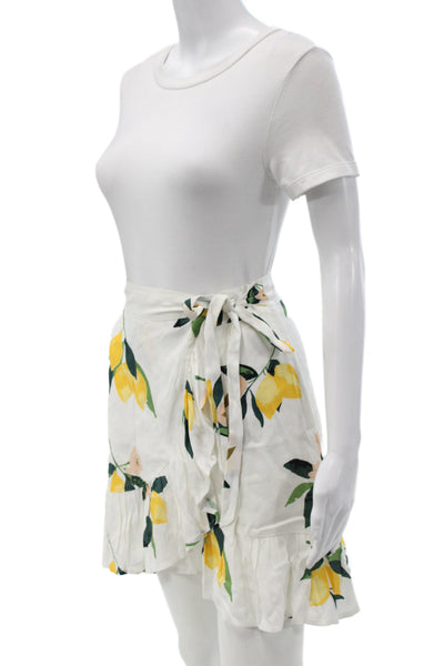 Rails Women Mini Skirt White Rayon Floral Lemon Tie Waist Short Size XS