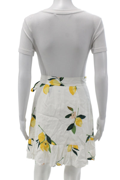 Rails Women Mini Skirt White Rayon Floral Lemon Tie Waist Short Size XS