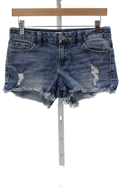 JBD Women Cut-Off Shorts Blue Cotton Button Solid Casual Size S