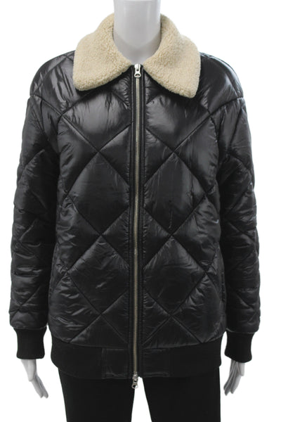 Rails Womens Bomber Jacket Black Nylon Argyle Zip Long Sleeve Size XS