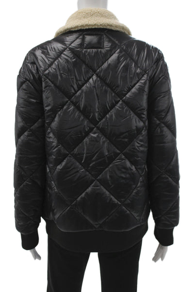 Rails Womens Bomber Jacket Black Nylon Argyle Zip Long Sleeve Size XS