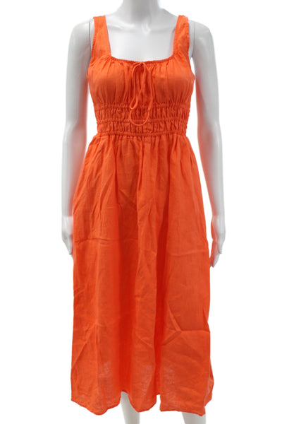J Crew Womens Sundress Long Orange Linen Square Neck Sleeveless Size XS