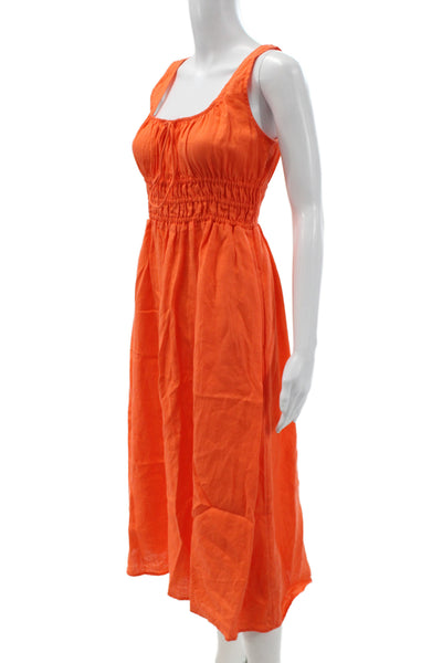 J Crew Womens Sundress Long Orange Linen Square Neck Sleeveless Size XS