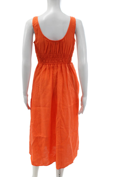 J Crew Womens Sundress Long Orange Linen Square Neck Sleeveless Size XS