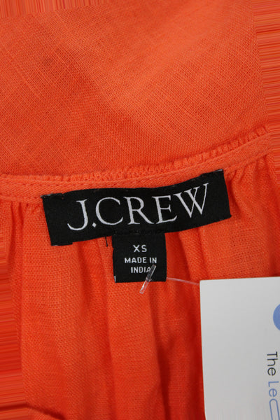 J Crew Womens Sundress Long Orange Linen Square Neck Sleeveless Size XS
