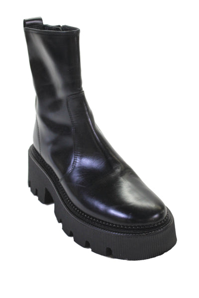 Freda Salvador Womens Leather Zip Block Platform Heels Boots Shoes Black Size 6