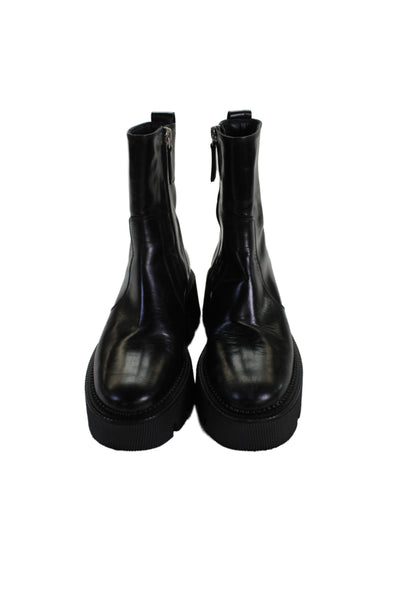 Freda Salvador Womens Leather Zip Block Platform Heels Boots Shoes Black Size 6