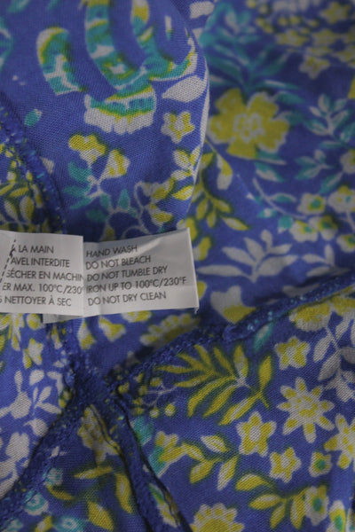 Poupette St. Barth Women Off Shoulder Floral Mini Dress Blue Viscose Size XS