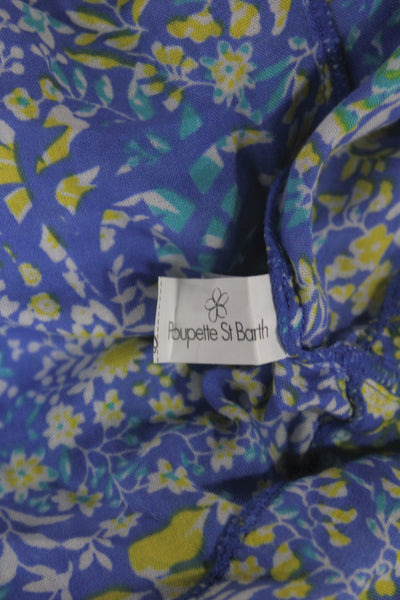 Poupette St. Barth Women Off Shoulder Floral Mini Dress Blue Viscose Size XS