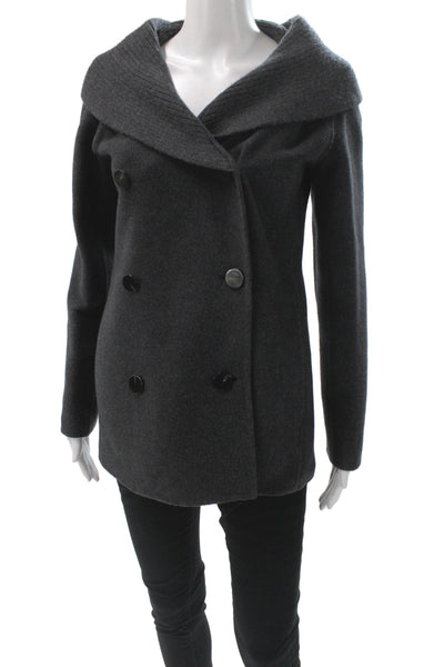 Theory Womens Gray Wool Pea Coat Button Closure Petites Size S