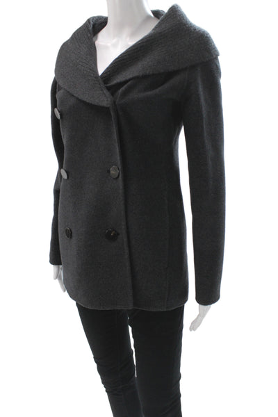 Theory Womens Gray Wool Pea Coat Button Closure Petites Size S