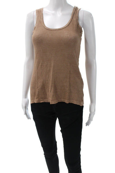 Sunday Womens Linen Sleeveless Scoop Neck Basic Tank Brown Size S