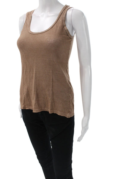 Sunday Womens Linen Sleeveless Scoop Neck Basic Tank Brown Size S