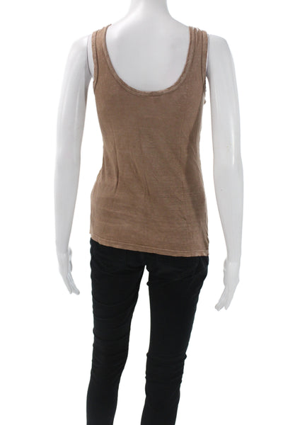 Sunday Womens Linen Sleeveless Scoop Neck Basic Tank Brown Size S