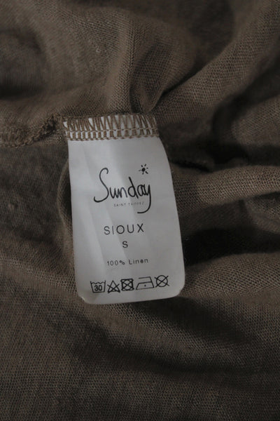 Sunday Womens Linen Sleeveless Scoop Neck Basic Tank Brown Size S