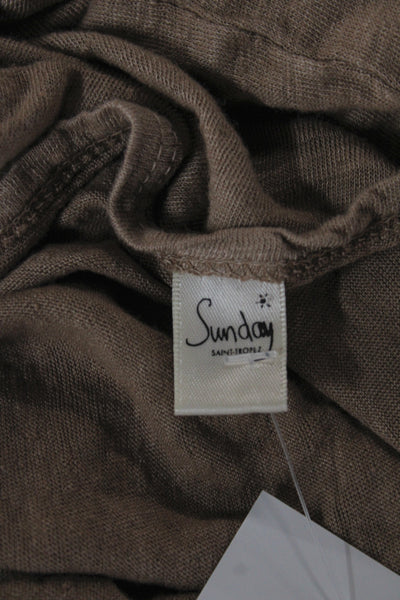 Sunday Womens Linen Sleeveless Scoop Neck Basic Tank Brown Size S