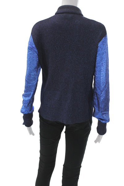 Cedric Charlier Womens Pullover Turtleneck Metallic Blue Long Sleeve Size M