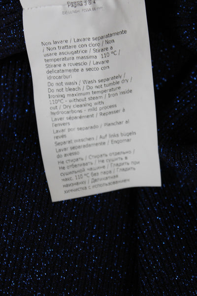 Cedric Charlier Womens Pullover Turtleneck Metallic Blue Long Sleeve Size M